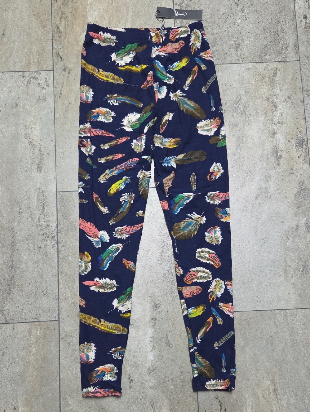 Women's Navy Feather-Print Leggings